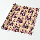 Pink Cacti Batch-Tan Background Cadeaupapier (Uitgerold)