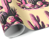 Pink Cacti Batch-Tan Background Cadeaupapier (Rol Hoek)