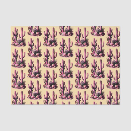 Pink Cacti Batch-Tan Background Tissuepapier (Voorkant)