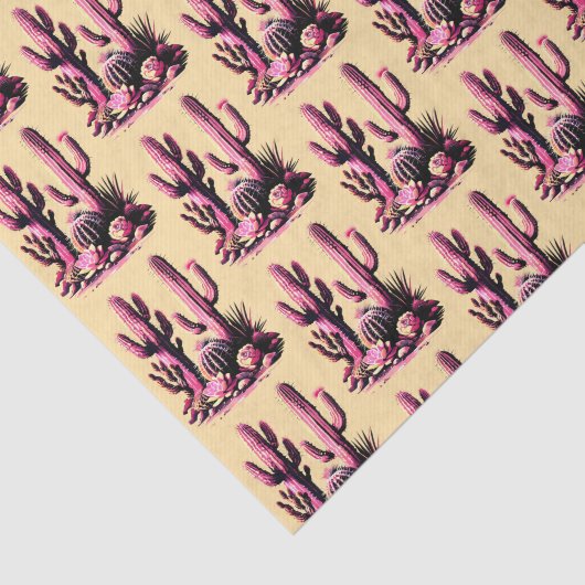 Pink Cacti Batch-Tan Background Tissuepapier (Detail)