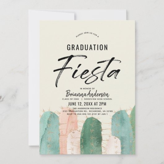 Pink Cactus Afstuderen Fiesta Kaart (Voorkant)