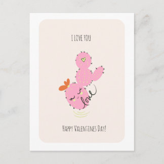 Pink Cactus Doodle Valentines Day Postcard Briefkaart