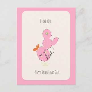Pink Cactus Doodle Valentines Day Postcard Briefkaart