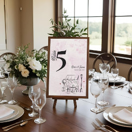 Pink Café Sketch Wedding Reception Table Number Bedankkaart