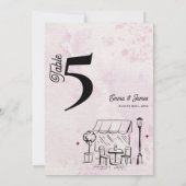 Pink Café Sketch Wedding Reception Table Number Bedankkaart (Achterkant)