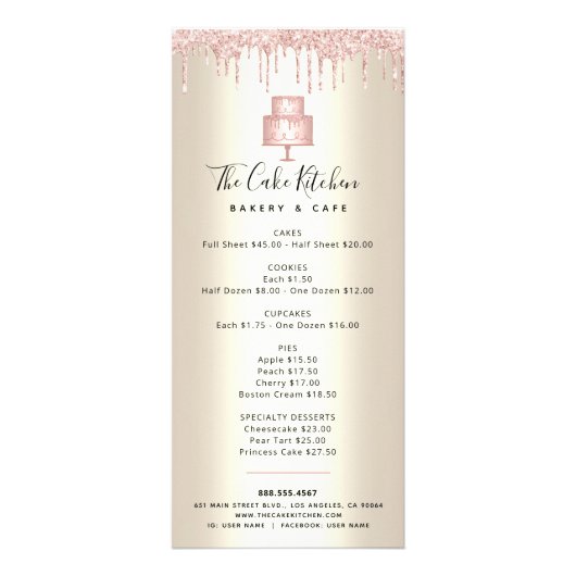 Pink Cake Bakery Glitter Pastry Chef Menu Gold (Voorkant)