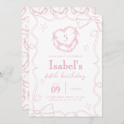 Pink Cake Bow Verjaardag Kaart (Voorkant / Achterkant)