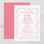 Pink Cake Conquette Bow Girl's 1e verjaardag Kaart (Voorkant / Achterkant)