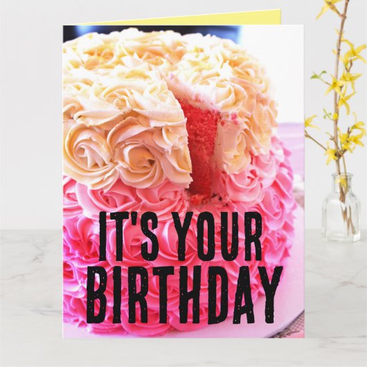 PINK CAKE HAPPY BIRTHDAY THICK FROST BIG CARD KAART (Gele Bloem)