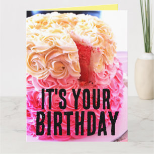 PINK CAKE HAPPY BIRTHDAY THICK FROST BIG CARD KAART