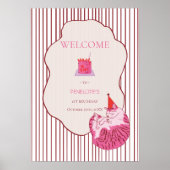Pink Cake One Silly Cat 1st Birthday Welcome Poster (Voorkant)