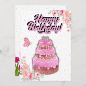 Pink Cake Verjaardag Kaart (Voorkant / Achterkant)