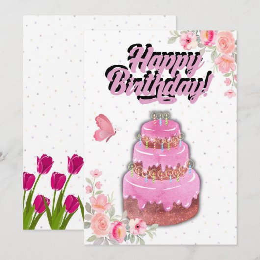 Pink Cake Verjaardag Kaart (Voorkant / Achterkant)