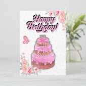 Pink Cake Verjaardag Kaart (Staand voorkant)