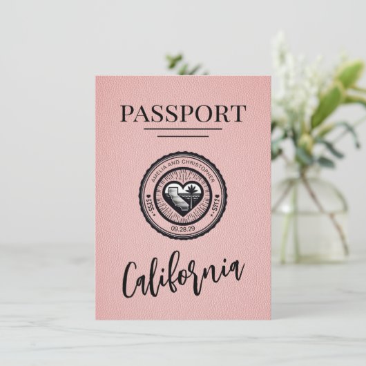 Pink California Passport Bewaar de datum Save The Date (Staand voorkant)