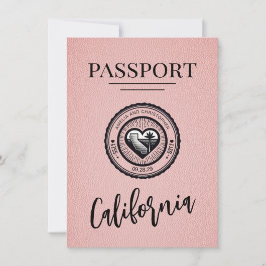 Pink California Passport Bewaar de datum Save The Date (Voorkant)
