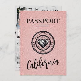 Pink California Passport Bewaar de datum Save The Date