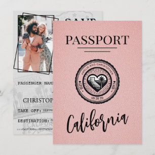 Pink California Passport Bewaar de datum Save The Date