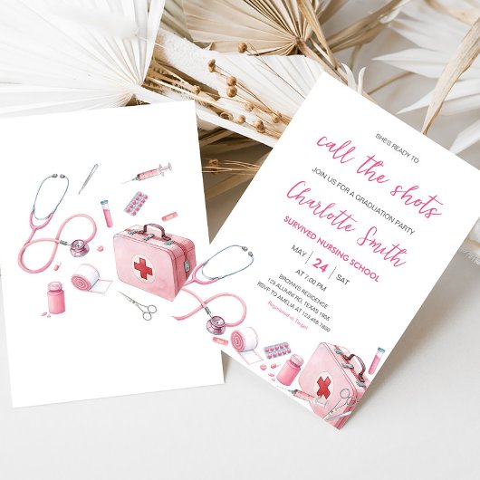 Pink Call the Shots Nursing Afstudeerfeest Kaart