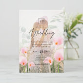 PINK CALLA LIES PHOTO OVERLAY WEDDING INVITE KAART (Staand voorkant)