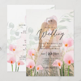 PINK CALLA LIES PHOTO OVERLAY WEDDING INVITE KAART
