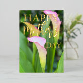 Pink Calla Lillies Moederdag Folie Feestdagenkaart (Staand Voorkant)