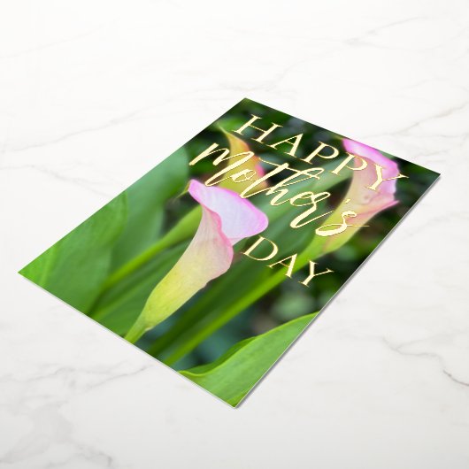 Pink Calla Lillies Moederdag Folie Feestdagenkaart (Gedraaid)