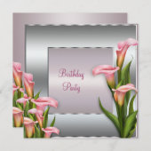 Pink Calla Lily Verjaardagsfeest Uitnodiging Sjabl (Voorkant / Achterkant)
