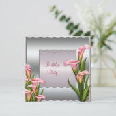 Pink Calla Lily Verjaardagsfeest Uitnodiging Sjabl (Staand voorkant)