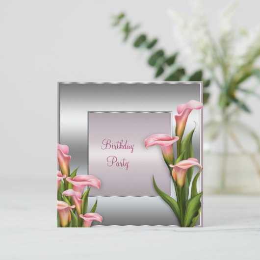 Pink Calla Lily Verjaardagsfeest Uitnodiging Sjabl (Staand voorkant)