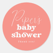 Pink Calligraphy Retro Girl Baby Shower Thank You Ronde Sticker (Voorkant)