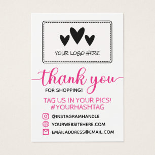 Pink Calligraphy Your Logo Thank You For Shopping Visitekaartje