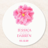Pink Camellia waterverf bruiloft aangepaste onderz Ronde Kartonnen Onderzetter (Voorkant)