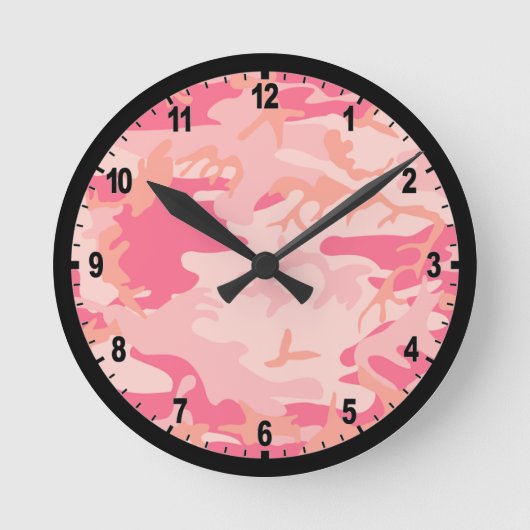 Pink Camouflage Camo Wall Clock Ronde Klok (Voorkant)