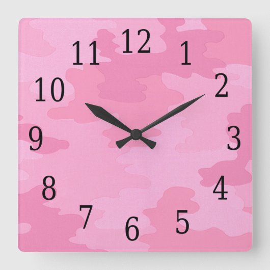 Pink Camouflage Square Clock Vierkante Klok (Voorkant)