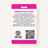 Pink Cancer Support Dog Logo QR Code Foto-ID Badge (Achterkant)