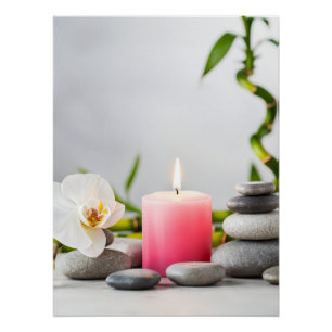 Pink Candle and Orchid - Zen Still Life Decor Perfect Poster