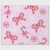 Pink Candy Cane Christmas Cadeaupapier (Vlak)