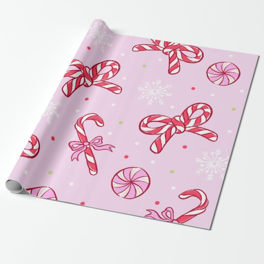 Pink Candy Cane Christmas Cadeaupapier (Uitgerold)