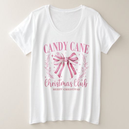 Pink Candy Cane Christmas Club Grote Maat T-shirt (Design voorkant)