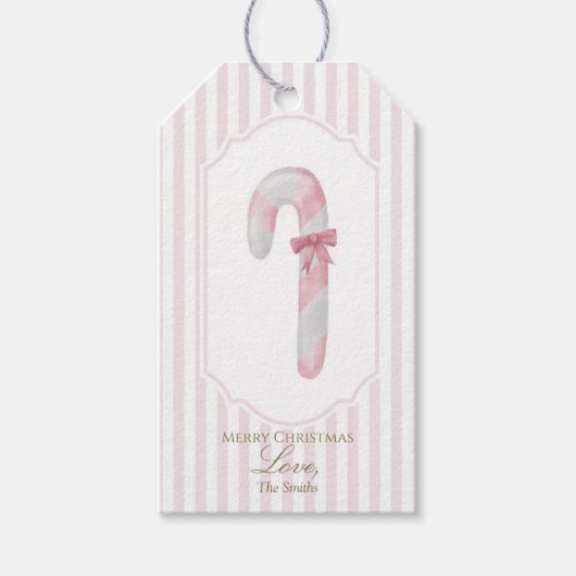 Pink Candy Cane Christmas Gift Label Cadeaulabel (Voorkant)