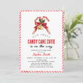 Pink Candy Cane Cutie Girl Baby Shower Kaart (Staand voorkant)