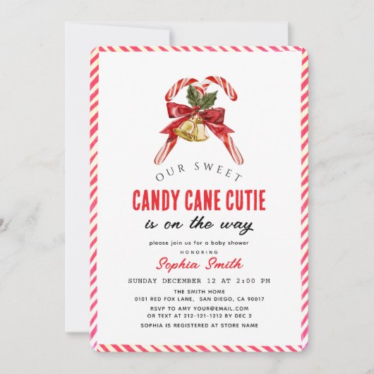 Pink Candy Cane Cutie Girl Baby Shower Kaart (Voorkant)