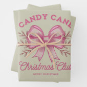 Pink Candy Cane Kerstclub kerstseizoen Inpakpapier Vel (In situ)