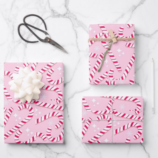 Pink Candy Cane Kerstmis Inpakpapier Vel (Voorkant)