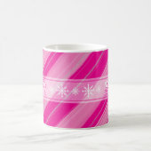 Pink Candy Cane Stripes Snowflakes Naam toevoegen Koffiemok (Center)