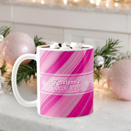 Pink Candy Cane Stripes Snowflakes Naam toevoegen  Koffiemok