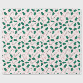 Pink Candy Canes en Holly Leaves Patroon Cadeaupapier (Vlak)