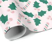 Pink Candy Canes en Holly Leaves Patroon Cadeaupapier (Rol Hoek)