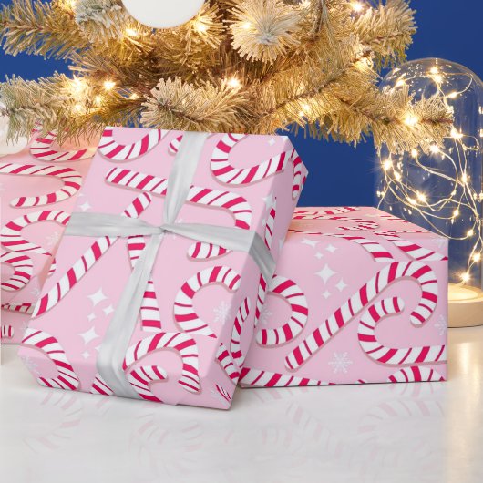 Pink Candy Canes Kerstmis Cadeaupapier (Feestdagen)